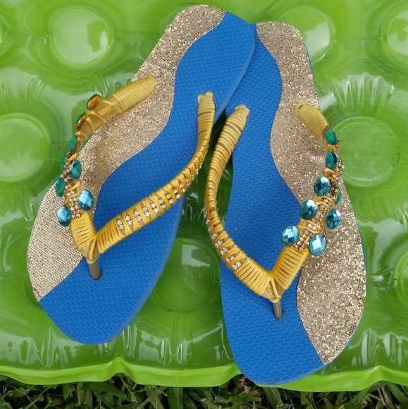 Turquoise rhinestones Flip Flops - Picture 2 of 4